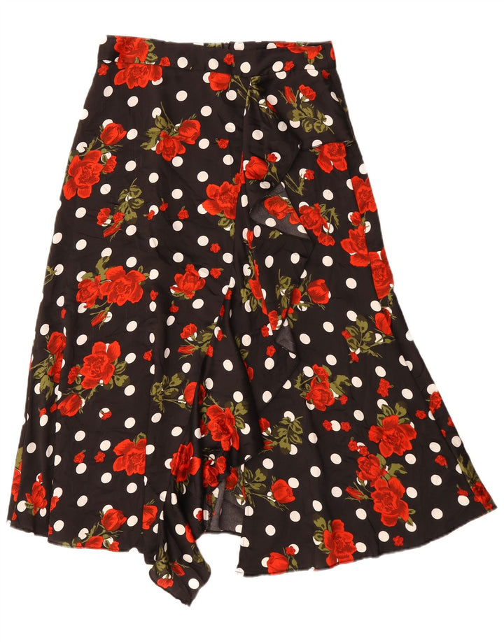 Saia feminina assimétrica linha A Zara médio W30 poliéster floral preto