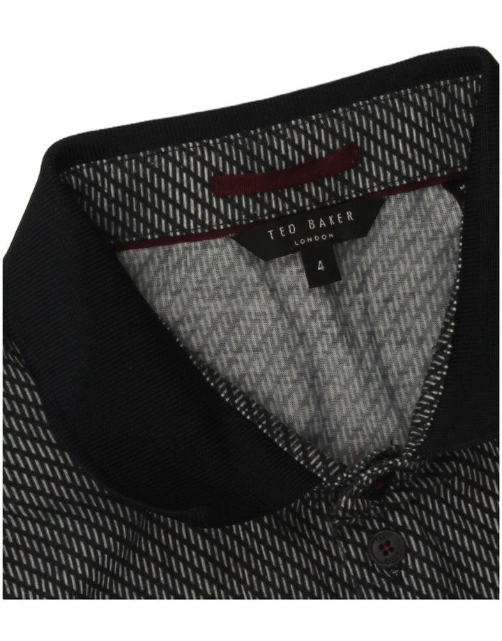 Camisa polo masculina Ted Baker tamanho 4 grande poliéster manchado azul marinho