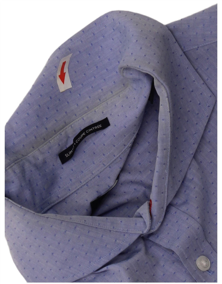 Tommy Hilfiger Mens Slim Fit Camisa Tamanho 16 Grande Azul Geométrico