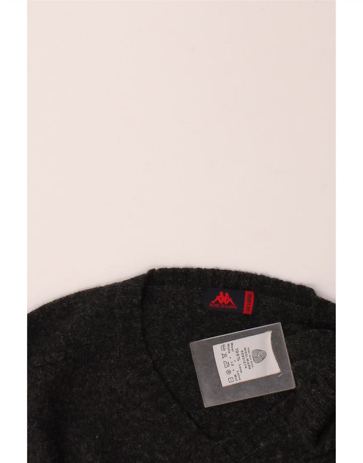 KAPPA Mens V-Neck Jumper Sweater 2XL Grey Wool Vintage Kappa and Second-Hand Kappa from Messina Hembry 