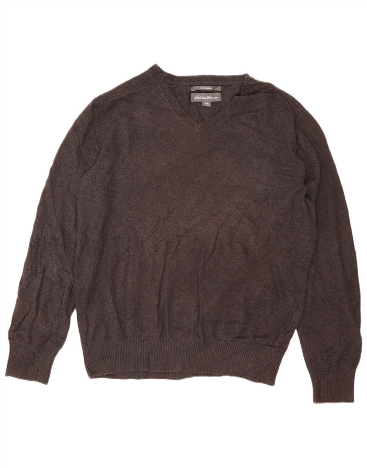 Suéter masculino Eddie Bauer com decote em V, algodão manchado cinza médio