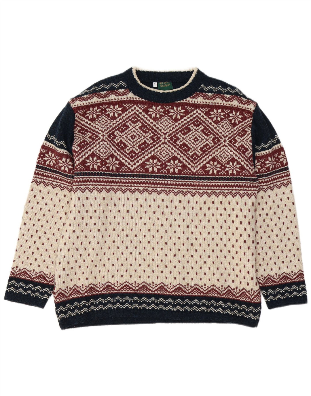 Suéter masculino VINTAGE com gola redonda pequeno multicolorido Fair Isle