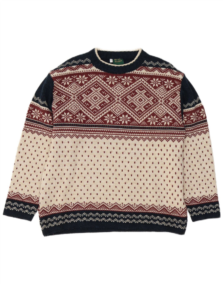 Suéter masculino VINTAGE com gola redonda pequeno multicolorido Fair Isle
