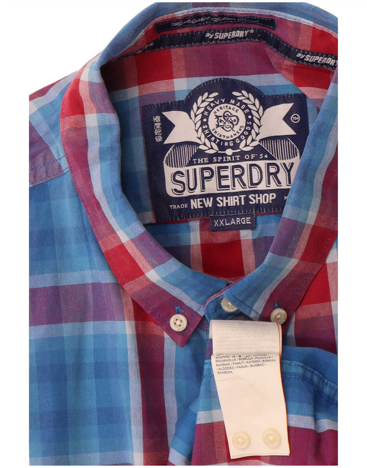 Camisa masculina Superdry de manga curta 2XL algodão xadrez azul