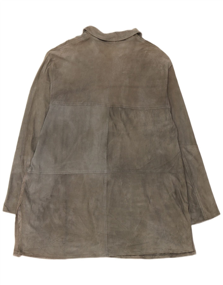 Jaqueta de camurça feminina vintage UK 20 2XL couro cinza