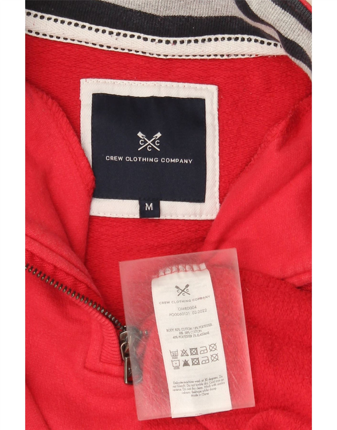 Crew Clothing Mens Zip Neck Moletom Jumper Médio Algodão Vermelho