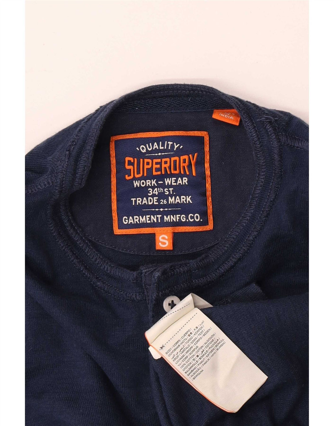 Top masculino Superdry manga comprida pequeno algodão azul marinho