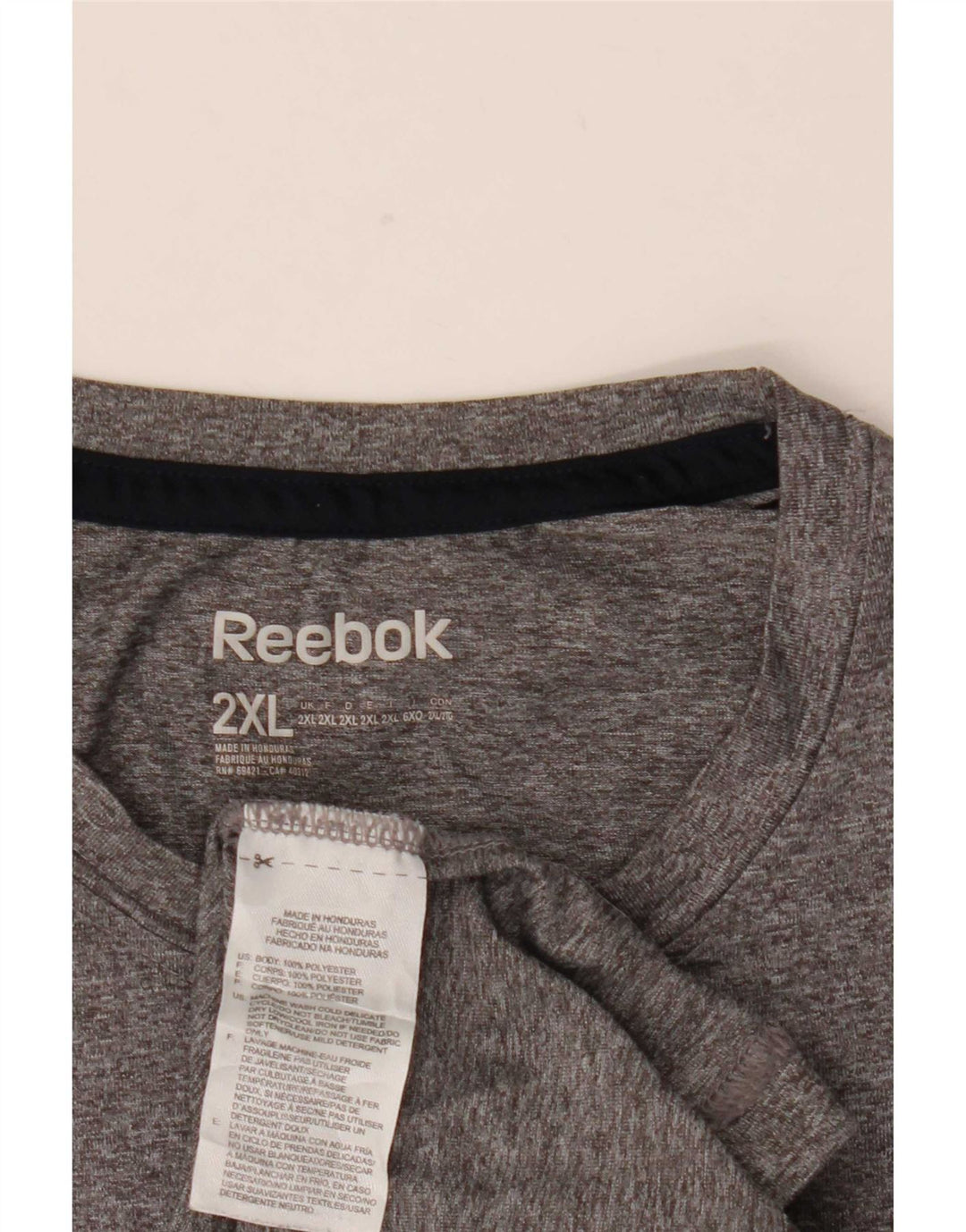 Camiseta masculina Reebok Top 2XL poliéster manchado cinza