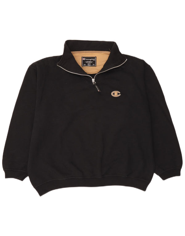 Champion Mens Zip Neck Sweatshirt Jumper XL Black Cotton
