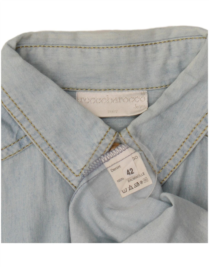 Camisa jeans feminina grande da Roccobarocco IT 42 algodão azul médio