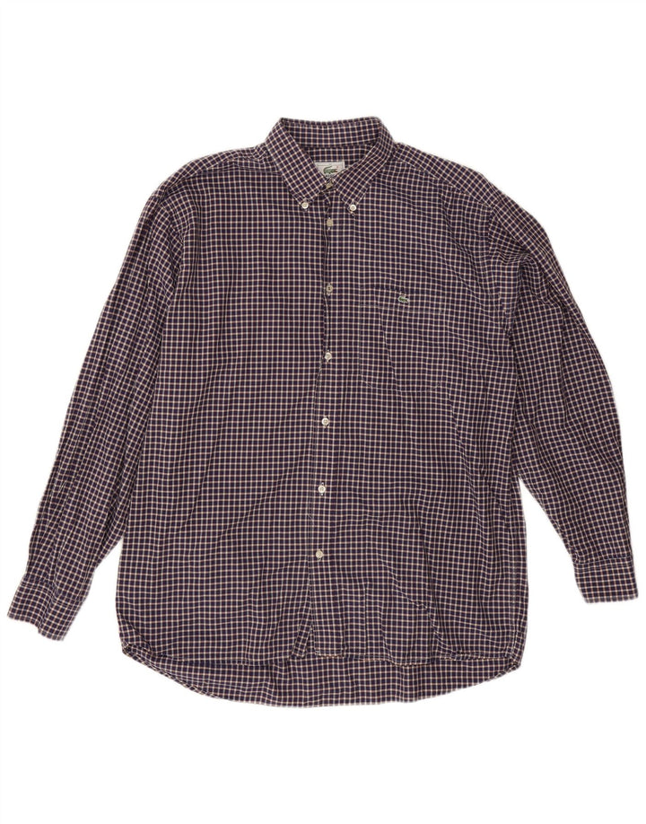 Camisa masculina Lacoste tamanho 42 grande algodão guingão azul marinho