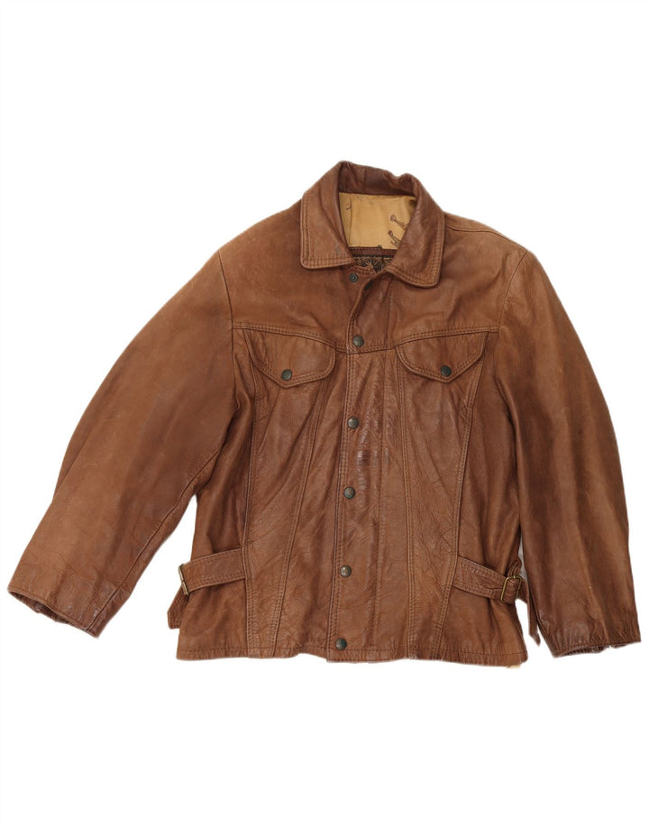 Jaqueta de couro masculina vintage UK 38 marrom médio