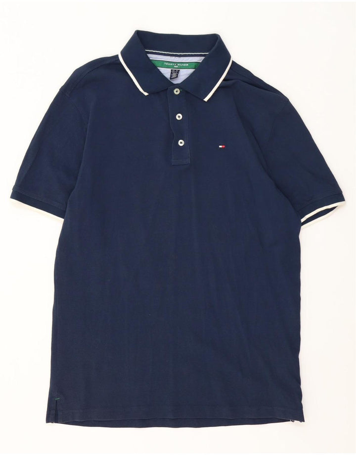 Camisa polo masculina Tommy Hilfiger médio algodão listrado azul marinho