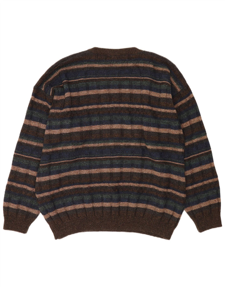 Suéter masculino Canda com gola redonda XL marrom listrado acrílico