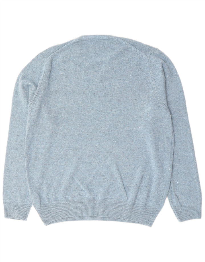 Suéter masculino Marks & Spencer com decote em V XL lã de cordeiro manchada azul