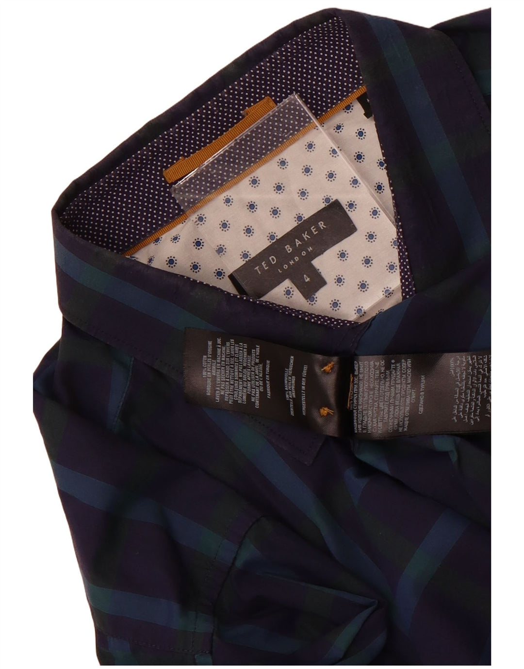 Camisa masculina Ted Baker tamanho 4 grande algodão xadrez azul marinho