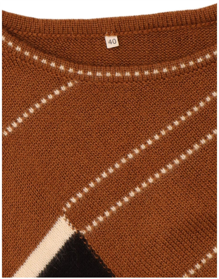 Suéter feminino vintage com gola canoa EU 40 bloco colorido marrom médio