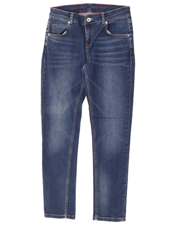 Calça jeans feminina Oasis Boyfriend Slim UK 10 pequena W26 L30 azul algodão
