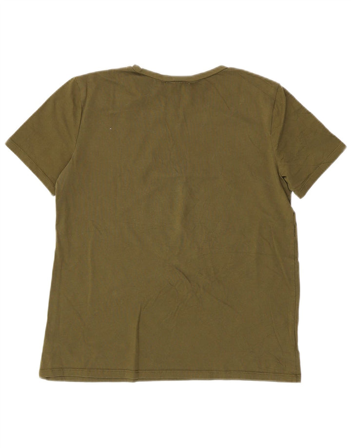 Camiseta feminina ZARA UK 12 médio cáqui estampa animal