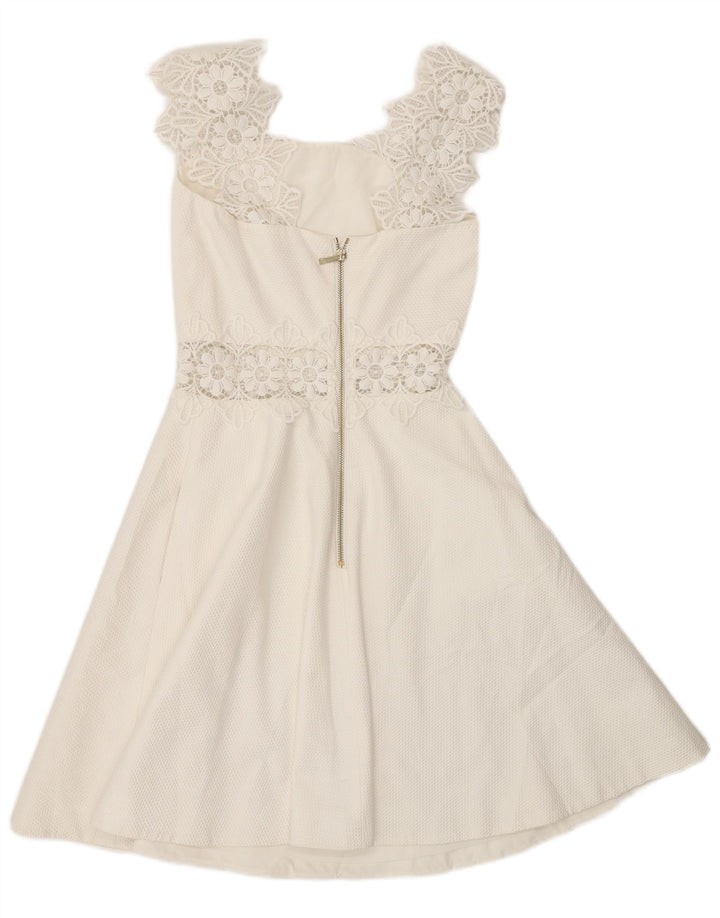 Vestido feminino Ted Baker sem mangas evasê UK 4 XS poliéster branco