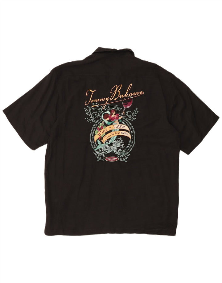 Tommy Bahama Camisa masculina gráfica de manga curta média preta seda
