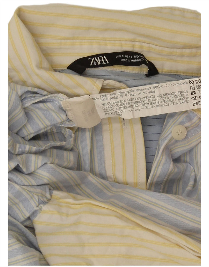 Camisa oversized feminina Zara Reino Unido 10 pequeno algodão listrado azul