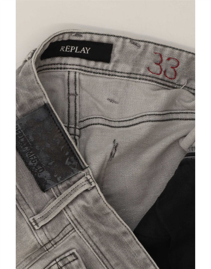 Replay Jeans Slim Masculino Distressed W33 L27 Cinza