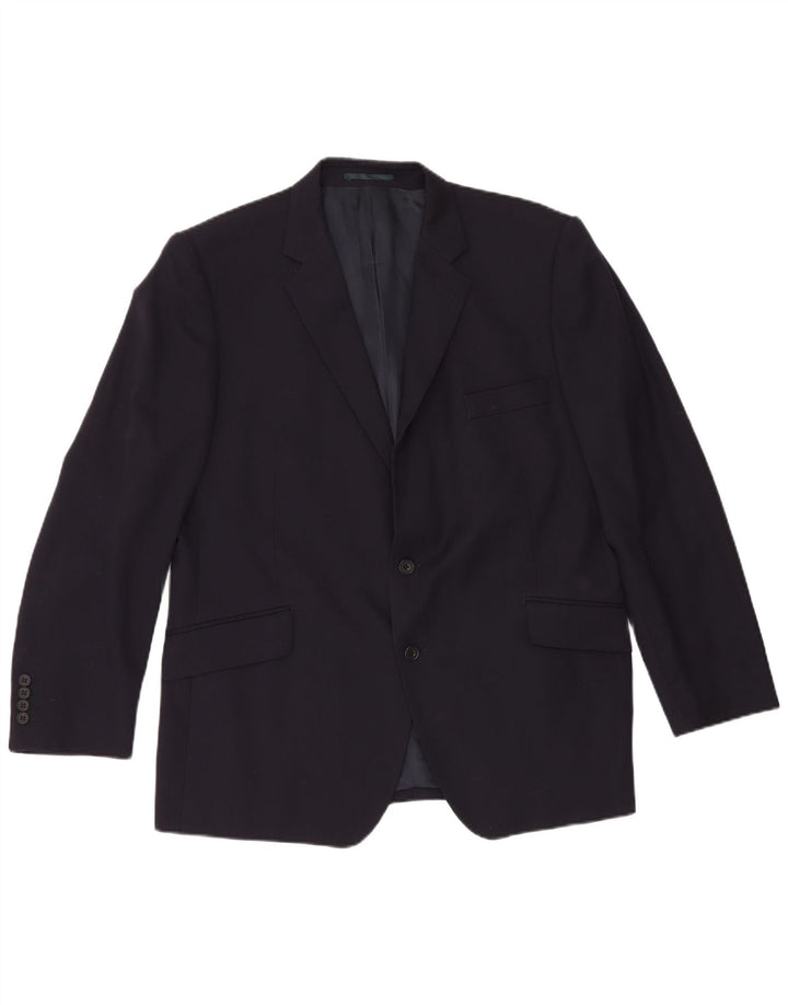 Jaqueta blazer masculina de 2 botões Gieves & Hawkes Reino Unido 46 3XL lã azul marinho