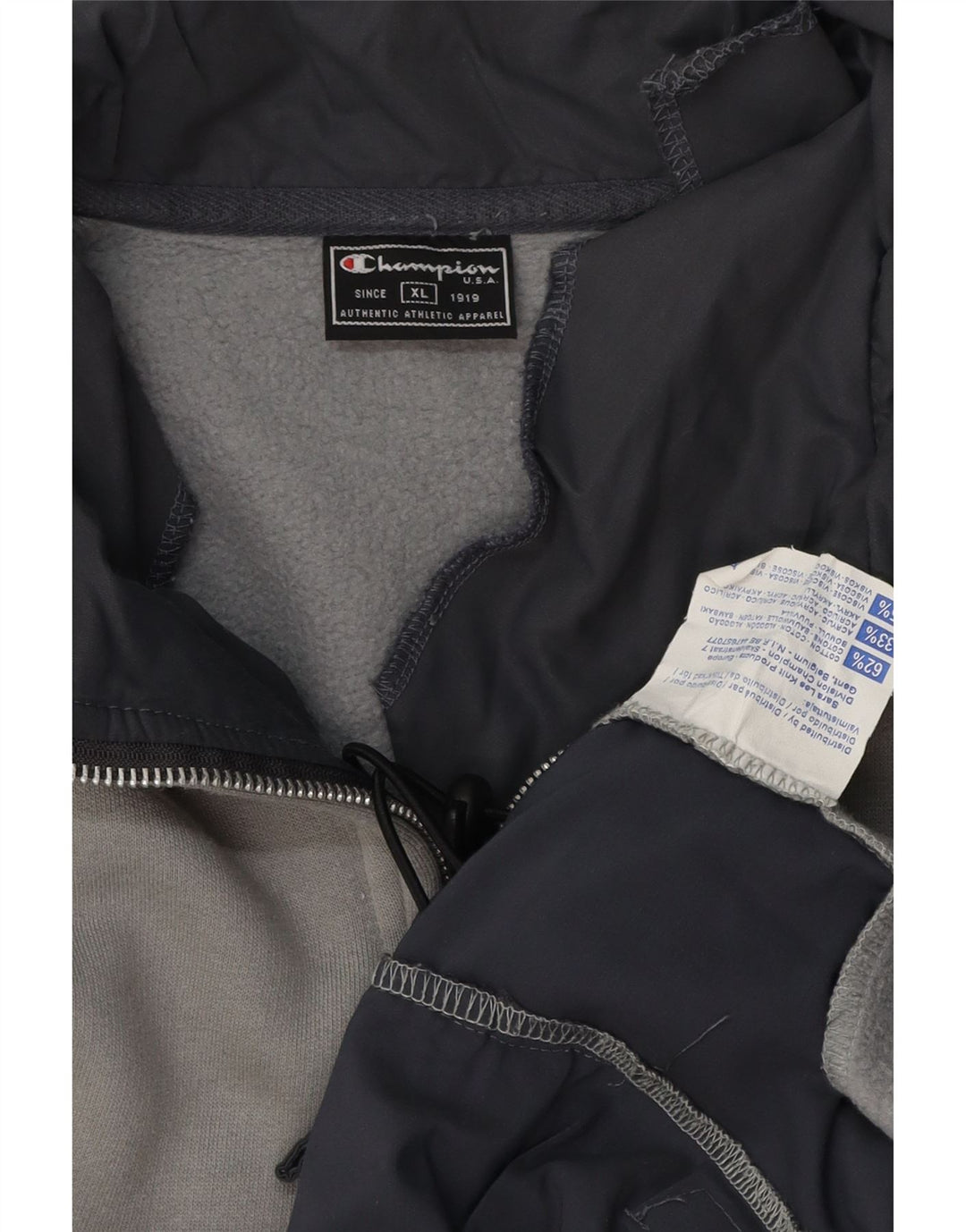 CHAMPION Suéter masculino com zíper e gola XL cinza colorblock algodão