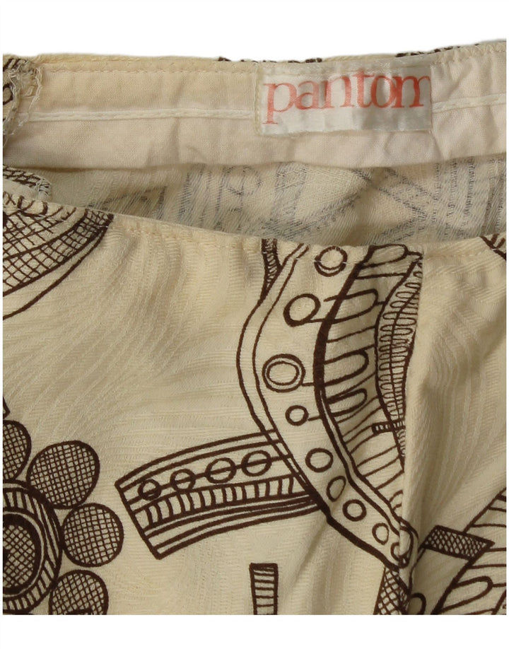 Calça feminina vintage abstrata padrão bootcut casual W26 L28 bege