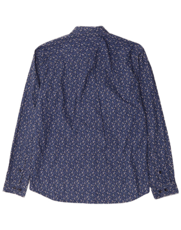 JACK & JONES Mens Slim Fit Shirt Size 42 Large Blue Floral Cotton