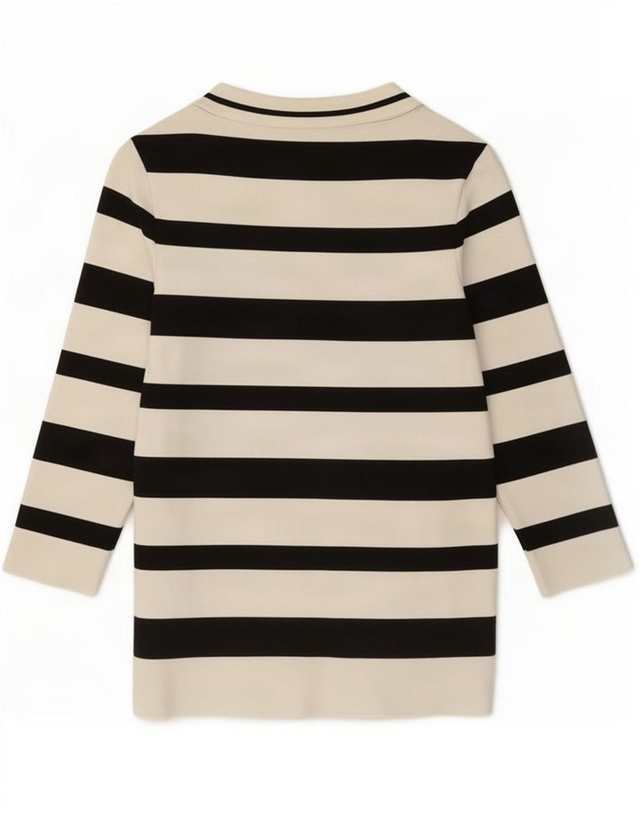 Top feminino Zara manga 3/4 Reino Unido 14 grande listrado branco poliamida