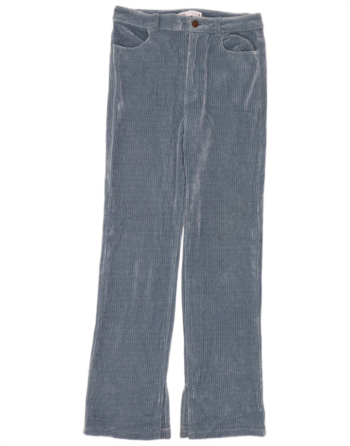 Calça feminina reta de veludo Zara EU 40 médio W30 L30 azul poliéster