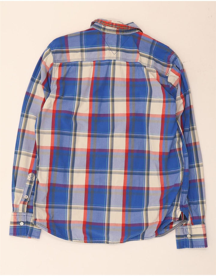 Camisa masculina Tommy Hilfiger grande algodão xadrez azul