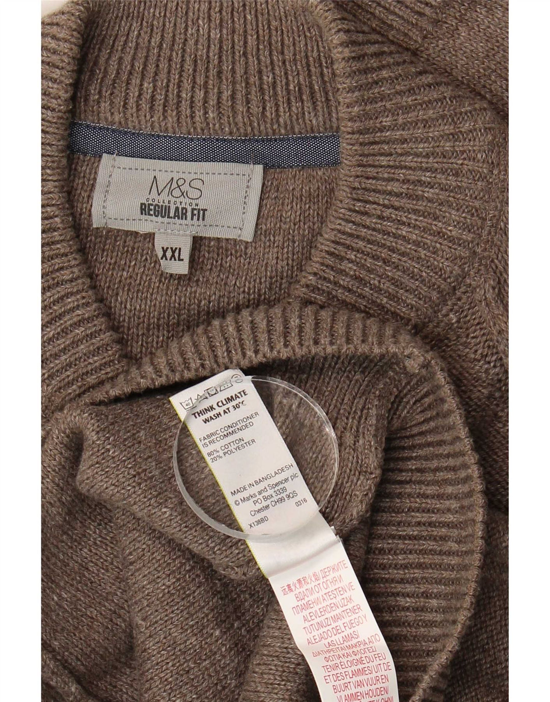 Suéter cardigã masculino de ajuste regular Marks & Spencer 2XL algodão marrom