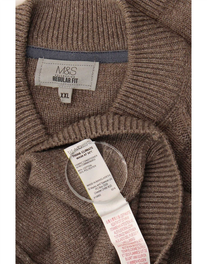 Suéter cardigã masculino de ajuste regular Marks & Spencer 2XL algodão marrom