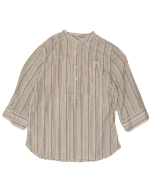 Benetton blusa feminina manga 3/4 pulôver Reino Unido 6 XS listrado branco