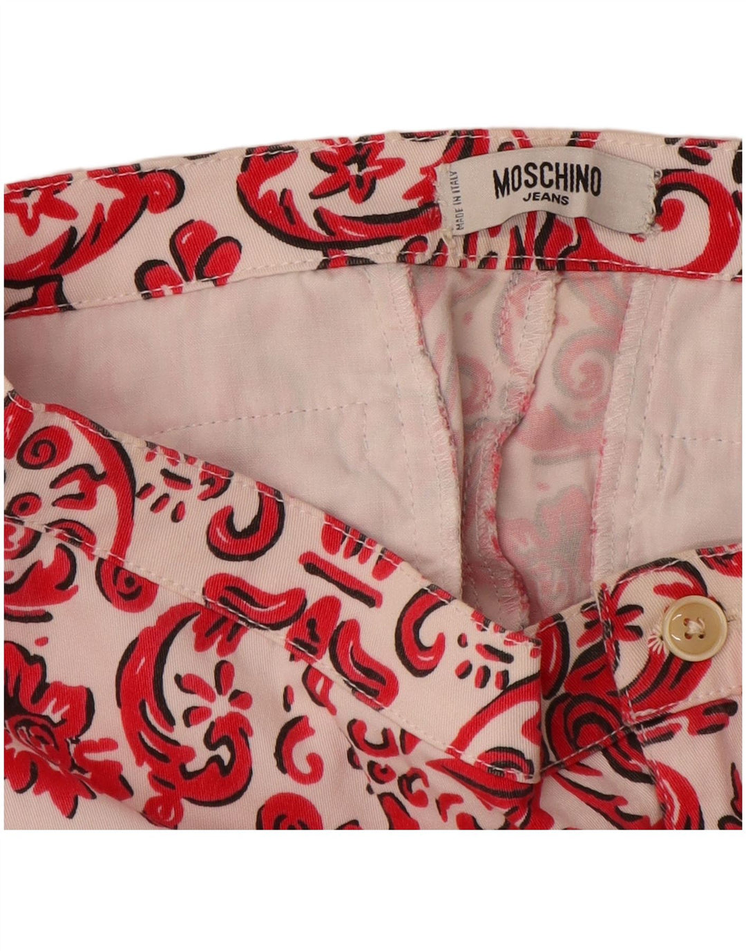 Calça Capri Reta Feminina MOSCHINO Reino Unido 12 Médio W28 L21 Vermelho Paisley