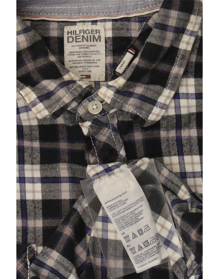 Camisa masculina de flanela Tommy Hilfiger grande algodão xadrez azul