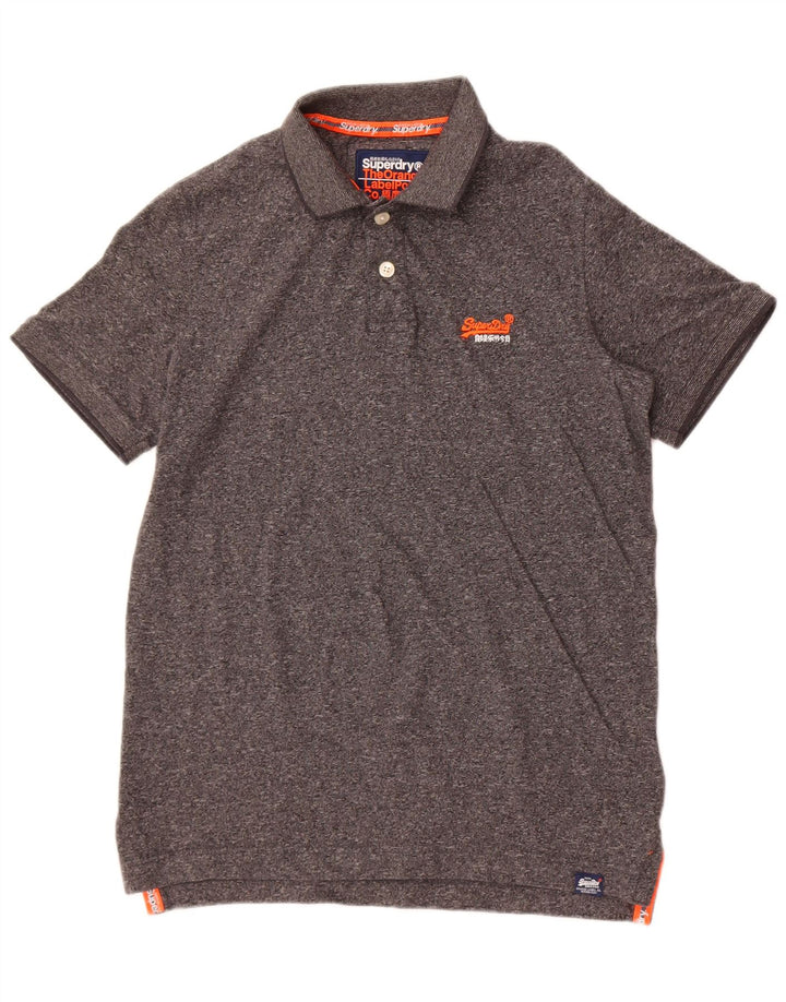 Camisa polo masculina Superdry pequena algodão manchado cinza