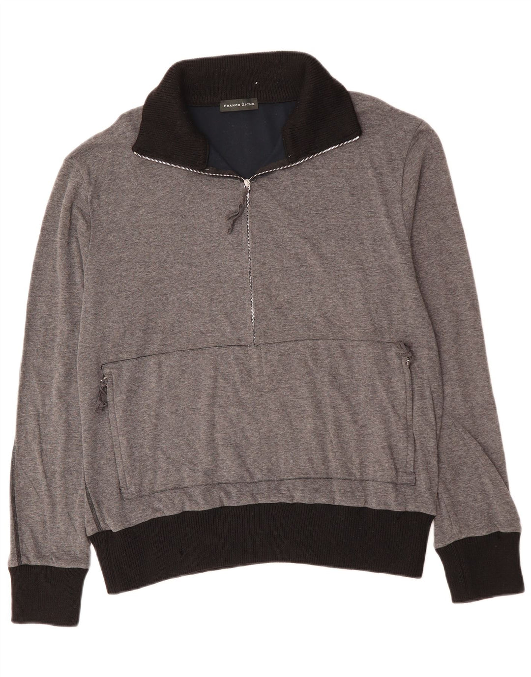 Suéter masculino FRANCO ZICHE com zíper e gola grande bloco colorido cinza