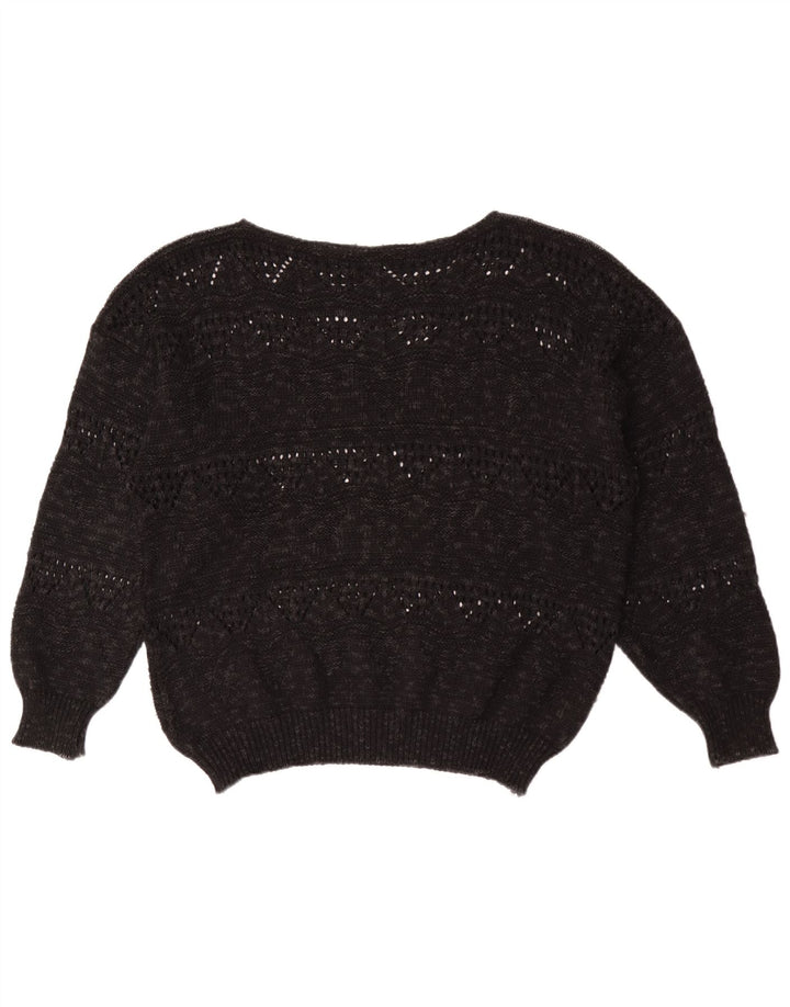 Suéter feminino vintage com gola canoa UE 40 médio preto geométrico