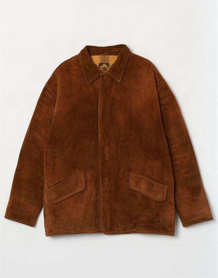 Jaqueta masculina de camurça Thornton Bay Reino Unido 44 2XL couro marrom