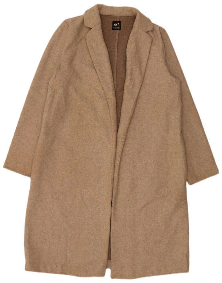 Sobretudo feminino Zara UK 16 grande poliéster bege