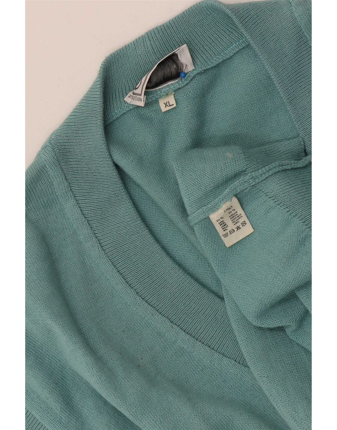 Suéter cardigã masculino vintage sem mangas XL lã azul