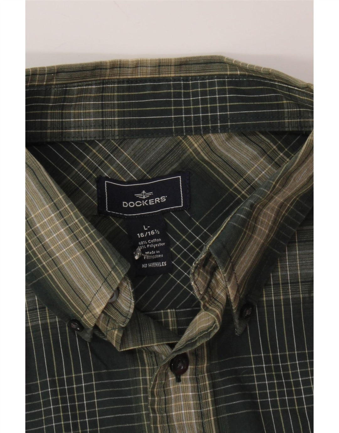 Camisa masculina DOCKERS tamanho 16 16 1/2 grande algodão xadrez verde