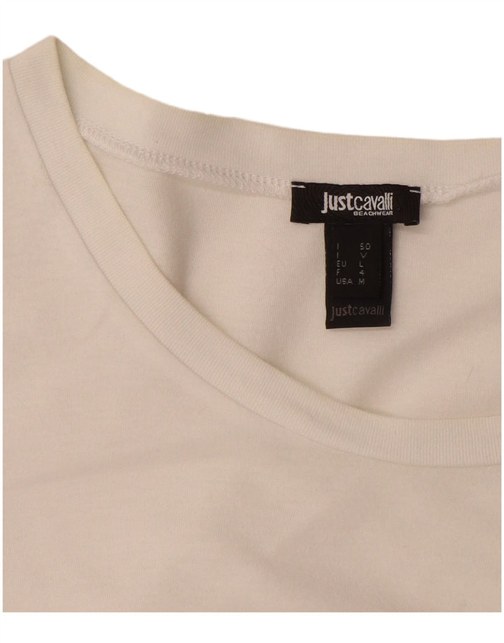 Just Cavalli Mens Graphic T-Shirt Top Grande Algodão Branco