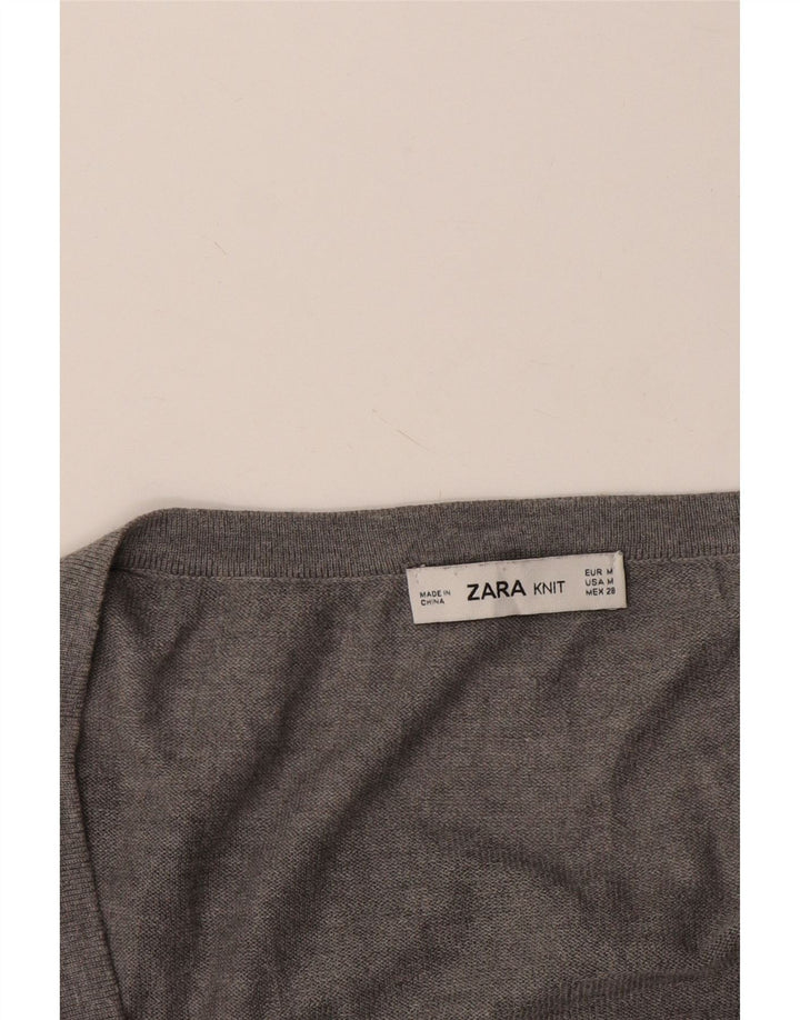 Zara Suéter feminino oversized com decote em V Reino Unido 14 cinza médio