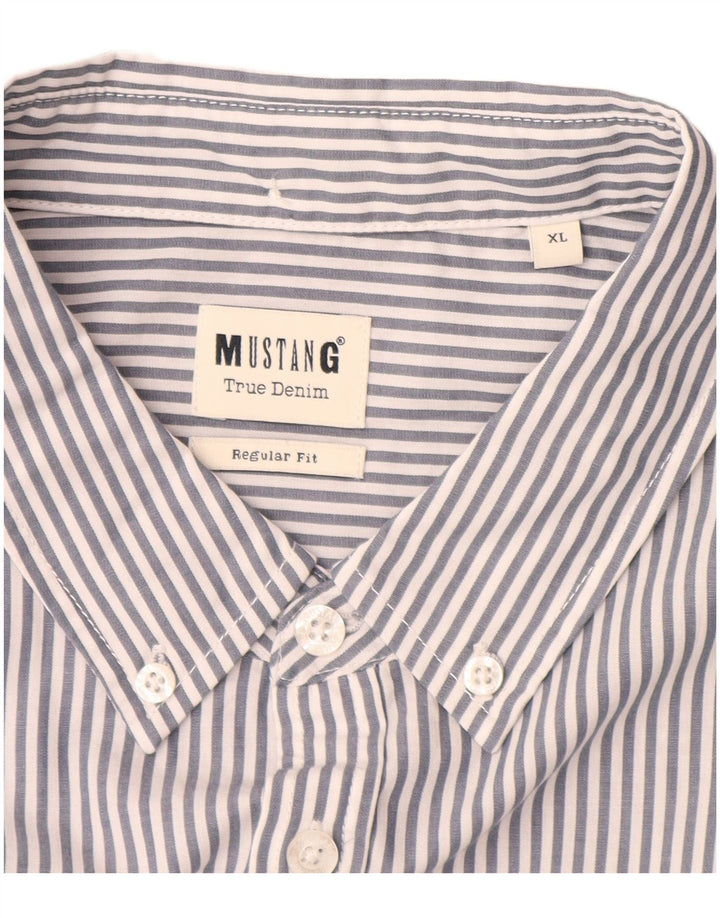 Camisa masculina Mustang Regular Fit XL algodão listrado cinza