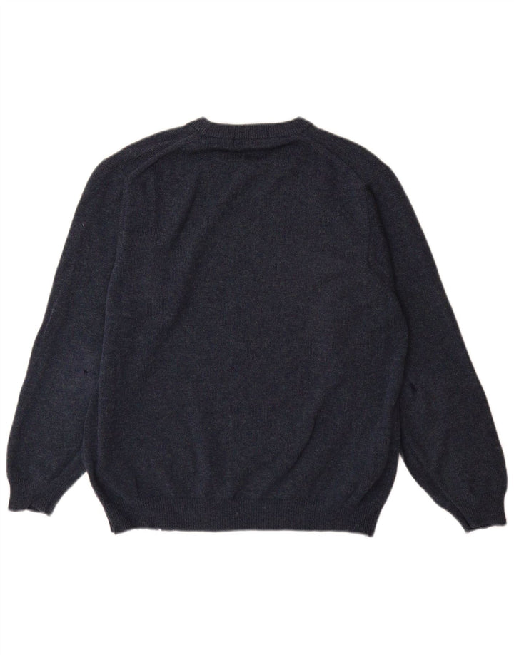 Suéter masculino Marks & Spencer com gola redonda, lã de cordeiro azul médio